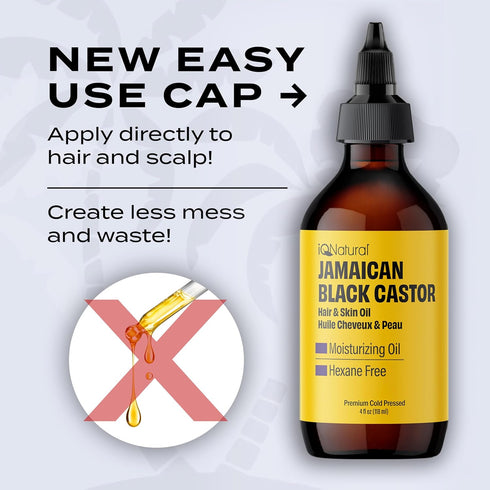 IQ Natural Jamaican Black Castor Oil, 100% Pure Cold Pressed, Hair Growth & Skin Conditioning, 4oz (2 PACK Unscented)