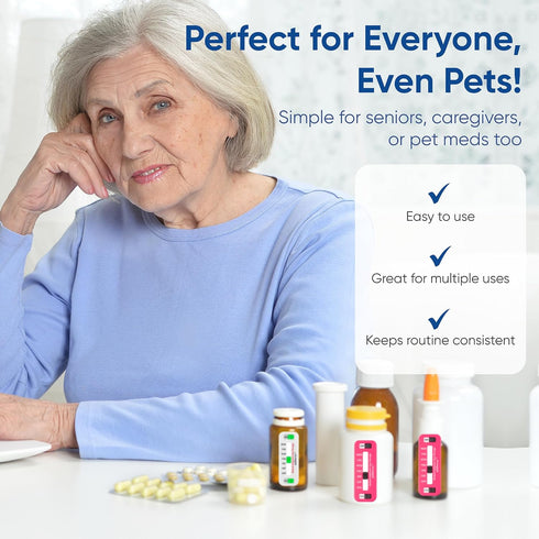 PillSavvy 5 Pack) Daily Pill Tracker Non-Digital, Reusable Medication Reminder for Bottles & Organizers Easy to Use