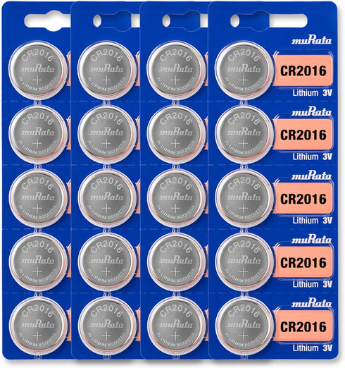Murata CR2016 Battery DL2016 ECR2016 3V Lithium Coin Cell (20 Batteries)