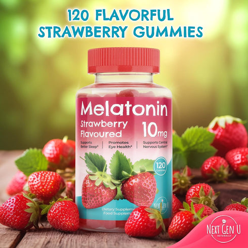 Next Gen U Melatonin Gummies, 10 mg Supplement, Strawberry Flavored, 120 Vegan Gummies