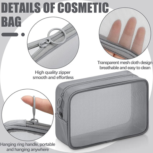 Weewooday 4 Pcs Mesh Makeup Bag, Travel Toiletry Pouch with Zipper, Gray