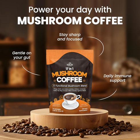 SunLab Essentials 17 Immunity, 30 Organic Mushroom Coffee Functional Mushroom Blend (Lion's Mane, Reishi, Chaga