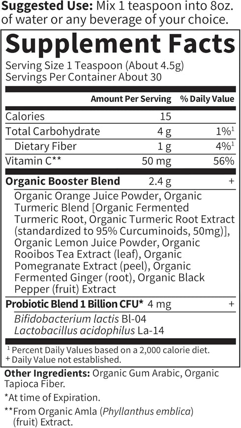Garden of Life Organics Turmeric Booster Powder - 30 Servings, 50mg Curcumin (95% Curcuminoids), Probiotics, Organic,