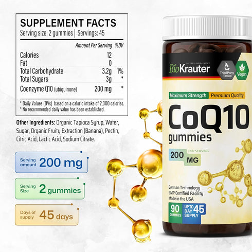 MAUWE HERBS CoQ10 Gummies 200mg, Organic Antioxidant Supplement for Cellular Energy, 90 Vegan Pectin-Based Chews
