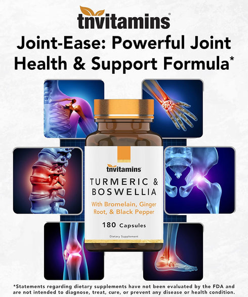 Turmeric & Boswellia Complex 180 Capsules with Ginger Root, Joint Support Supplement Produced in the USA