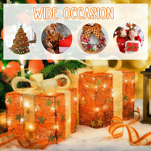 Christmas Burlap Ribbon, 3 Rolls Orange and Black Plaid, 2.5 Inch x 15 Yards for DIY Crafts, Party Decoration