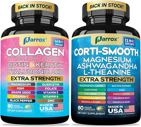 Shining Serenity Set, Cortisol Support with Ashwagandha, L-Theanine, Magnesium, Lions Mane, GABA,