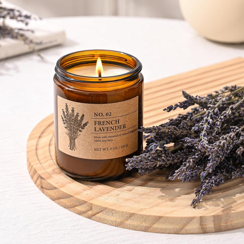 Set 4, 9oz 4 Soy Candles of Natural Soy Wax Aromatherapy Candles, Home Scented Candles with Scents (Lavender, Amber