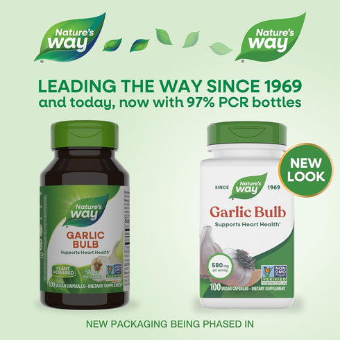 Nature's Way Bulb, 580 100 (Packaging Garlic Supports Heart Health*, Non-GMO Project Verified, mg per Serving, Vegan