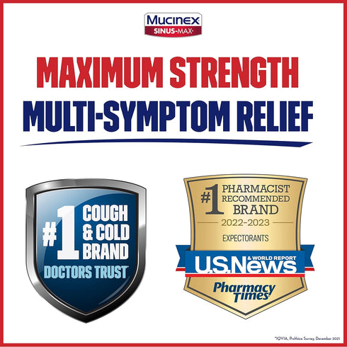 Mucinex Maximum Strength Sinus-Max Caplets, 20 caplets (12 Day + 8 Night) for Pressure, Pain & Cough Relief