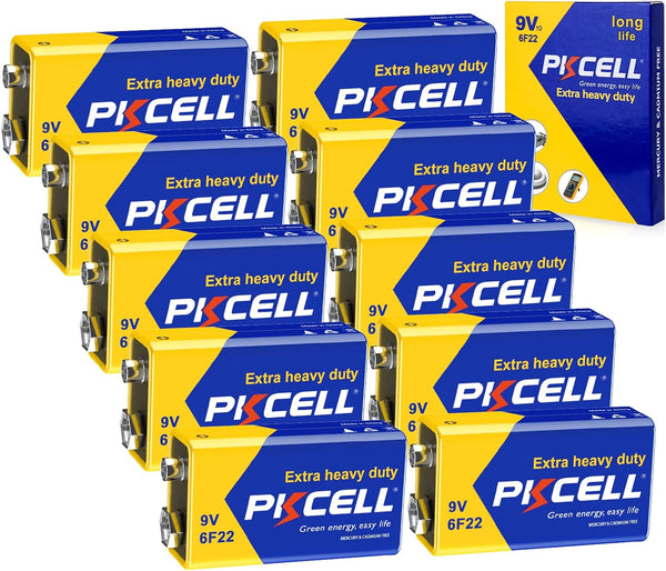 PKCELL 9V Carbon Zinc Battery for Smoke Detectors, Ultra Long-Lasting 6F22 Battery.