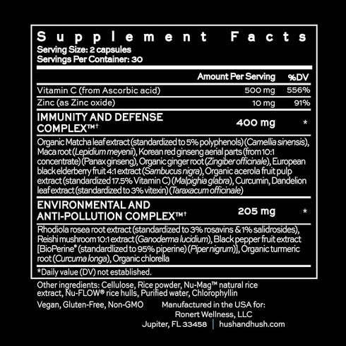 Hush & Hush ShieldUp - Immune Booster Energy Supplement - 60 Capsules, Vegan, Gluten Free, Vitamin C, Maca Root