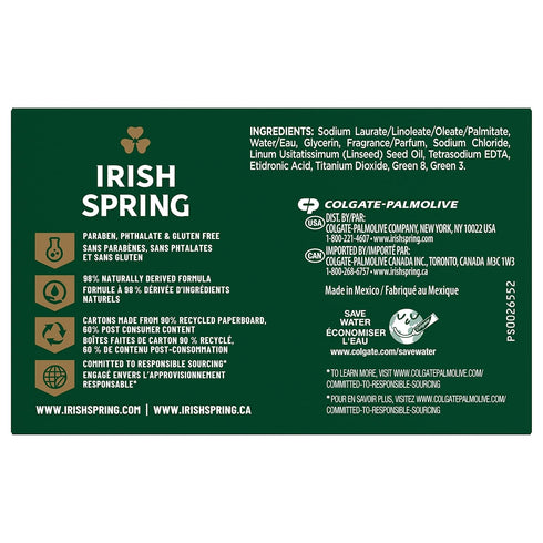 Irish Spring Bar Soap for Men, Original Clean, 3.7 Ounce - 3 Count (Pack of 8), Mild for Skin, Recyclable Carton