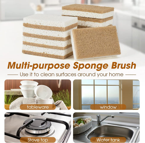 10 Pack Nature Dish Sponge | Eco-Friendly Natural Kitchen Sponge | Coconut Fiber and Wood Cellulose Scrubber Sponge