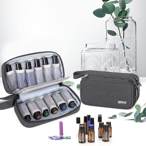 LUXJA Essential Oil Carrying Case, Holds 12 Bottles (5ml-15ml), Portable Double-Layer Organizer, Black