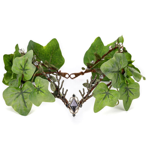 MOSTORY Woodland Leaf Fairy Crown, Floral Elf Headpiece Green Leaf Headband for Women Renaissance Masquerade
