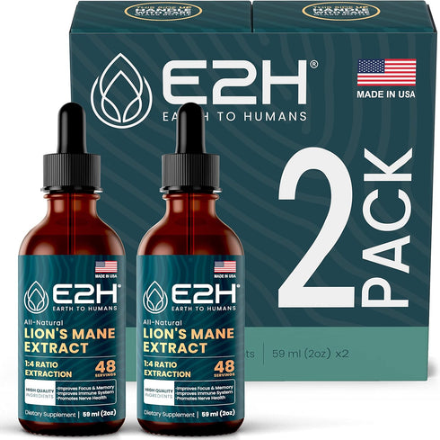 Lions Mane Liquid - Lion Mane Mushroom Supplement for Mental Clarity, Memory & Focus - Non-GMO, Vegan (2 Bottles)