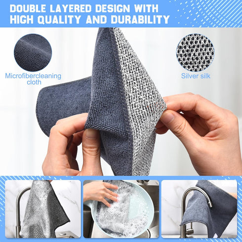 10 Pcs New Upgrade 2-Layer Non-Scratch Wire Dishcloth, Kitchen Cleaning Dish Rags for Cookware, Sinks, Dishes