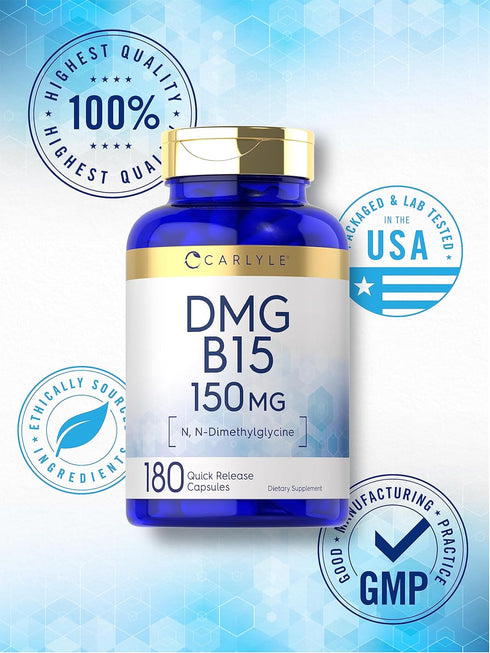 Carlyle DMG Supplement | 150 mg B15 | 180 Capsules | Non-GMO, Gluten Free, N-Dimethylglycine
