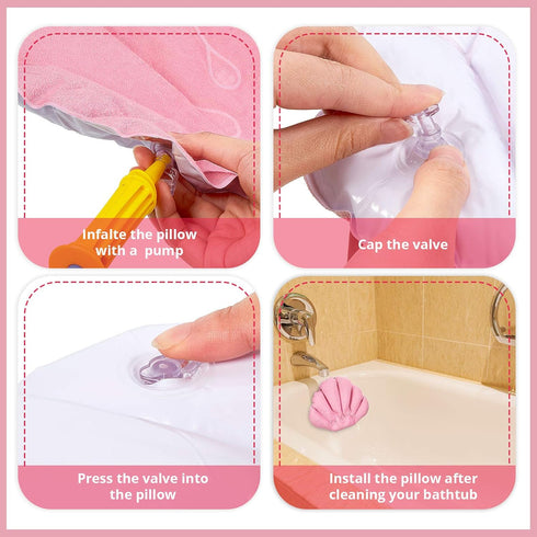 Jetec 3 Pieces Inflatable Bath Pillow with Suction Cups, Soft Terry Cloth Covered Shell Shape Bathtub Spa Pillow for