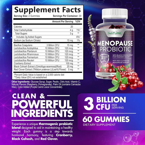 Gummy 60 Gummies Menopause Supplements for Women - Menopause Probiotic - Womens Menopause Relief for Hot Flashes, Night
