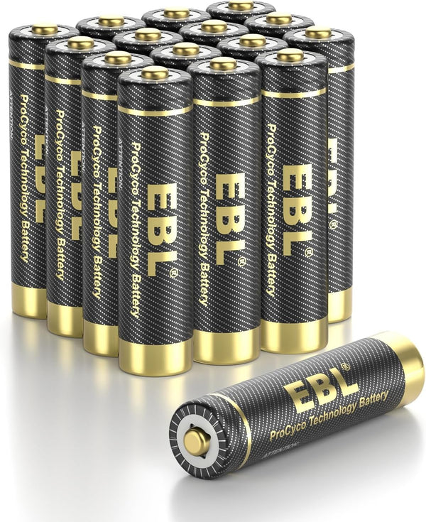 EBL Gold Pro Rechargeable AAA Batteries, 1.2V 1100mAh, High Performance Precharged Triple A Battery - 16 Packs