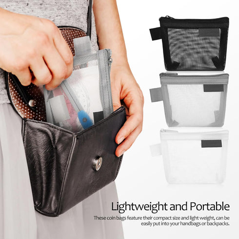 Healifty 3pcs Mesh Coins Purse Mini Makeup Bag Organizer Portable Storage Bags Cosmetic Bags Change Bags