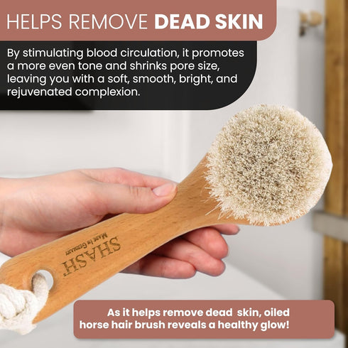 SHASH Since 1869 Hand Made in Germany - Sustainable Exfoliating Face Brush, Soft Goat Bristle for Glowing Complexion