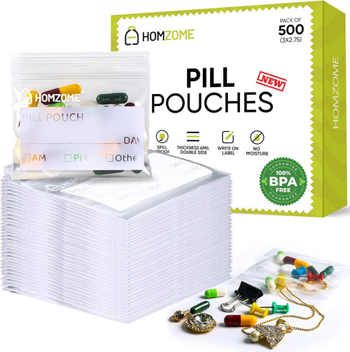 Homzome Homezome Pill Pouch Bags 6 mil Pack of 500- BPA Free 3x2.75