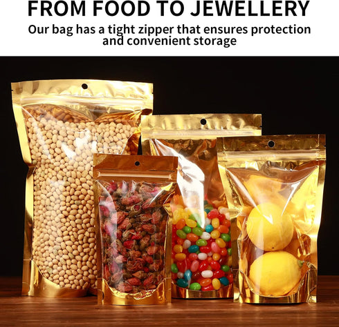 300 Pcs Mylar Bags for Food Storage - 4x6 Mylar Bags with Window Stand Up Bags, Small Resealable Smell Proof Mylar Bags