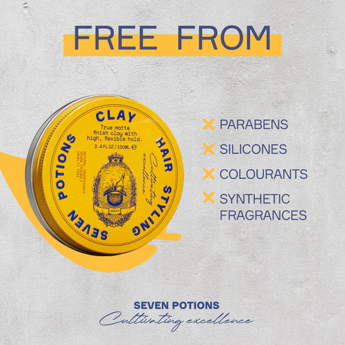 SEVEN POTIONS Hair Clay - 3.4 fl oz, High Hold Matte Pomade for Effortless Hair Styling, Natural, Vegan, Cruelty Free