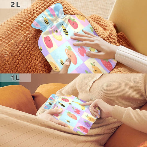 tplaotee 2L Tummy Warmer,Tummy Cartoon Fruits Bee hot Waterbottle with Soft Cover, Water Bottle Bag for Warmer,Bolsa de