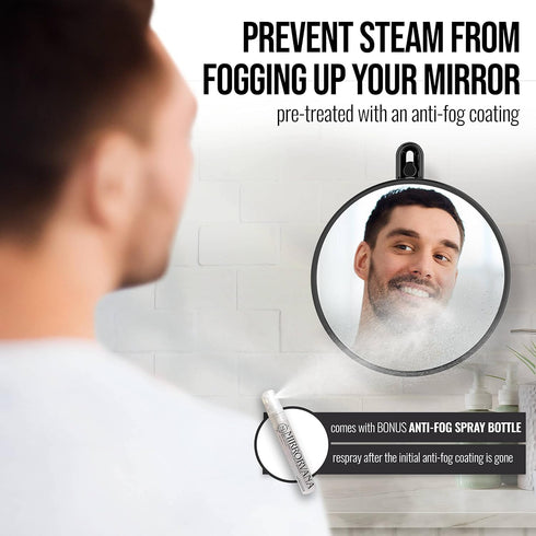 MIRRORVANA Small Shower Mirror for Shaving, 3 Attachment Options, Portable, Shatterproof, Bonus Anti-Fog Spray