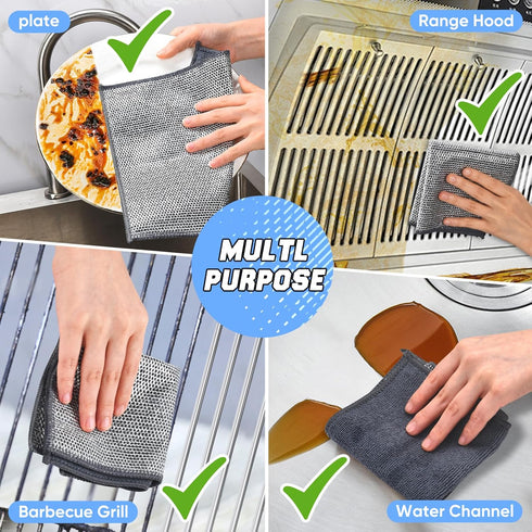 10 Pcs New Upgrade 2-Layer Non-Scratch Wire Dishcloth, Kitchen Cleaning Dish Rags for Cookware, Sinks, Dishes