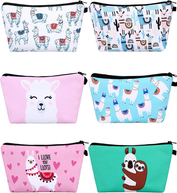 SATINIOR 6 Pcs Llama Makeup Bags, 8.7 x 5.3 Inch Alpaca Cosmetic Pouch, Cartoon Pattern Toiletry Organizer
