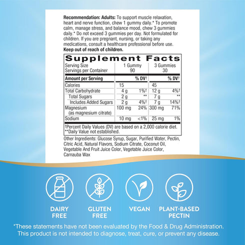 Nature’s Way Magnesium Gummies, Promotes Calm with Magnesium Citrate, Raspberry and Blackberry Flavored