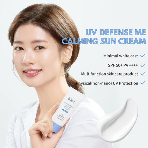 MAKEPREM UVA UVB Defense Me Calming Sun Cream, VEGAN Sunblock SPF 50+ PA++++, 1.69 Fl Oz
