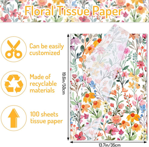 Whaline 100 Sheets Floral Tissue Paper Watercolor Flower Gift Wrapping Paper Colorful Wildflower DIY Art Craft Paper for Spring Wedding Birthday Baby Shower Supplies, 13.7 x 19.6 Inch by Whaline