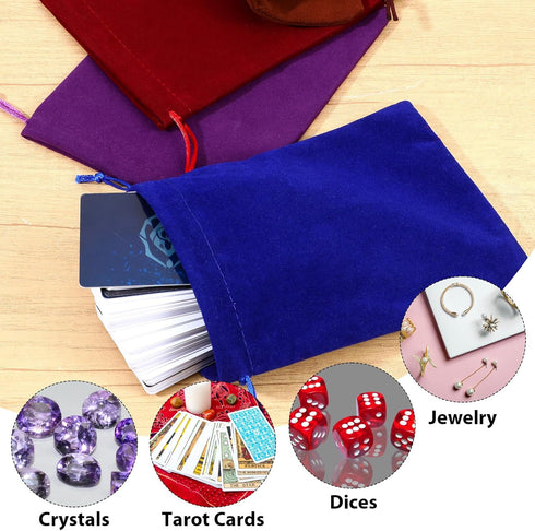 Qulkws 4 Pack 7.08 5.1in Velvet Drawstring Pouches Soft Velvets Bags with Drawstrings Small Drawstring Pouch x Dice