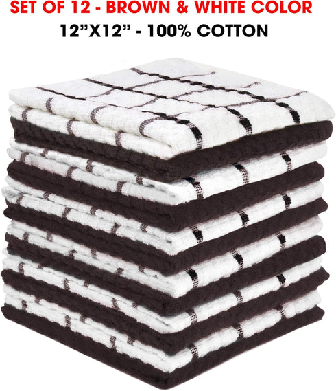 Dishcloths for Kitchen – 100% Cotton Terry – 12 Pack – Soft Absorbent Wash Cloths for Cleaning