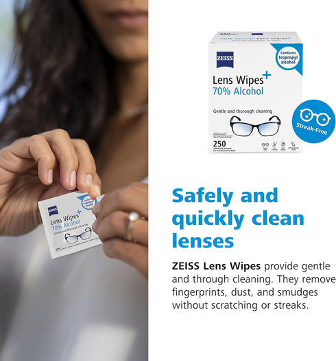 ZEISS Pre-Moistened Lens Cleaning Wipes, 250 Count with 70% Alcohol