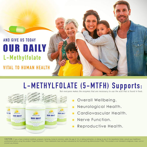 Our Daily Vites L-Methylfolate 7.5 mg Maximum Strength Active Folate, Gluten Free, 90 Capsules