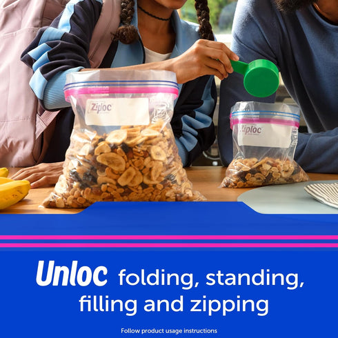 Ziploc Quart Food Storage Bags, 100 Count, Stay Open Design with Stand-Up Bottom