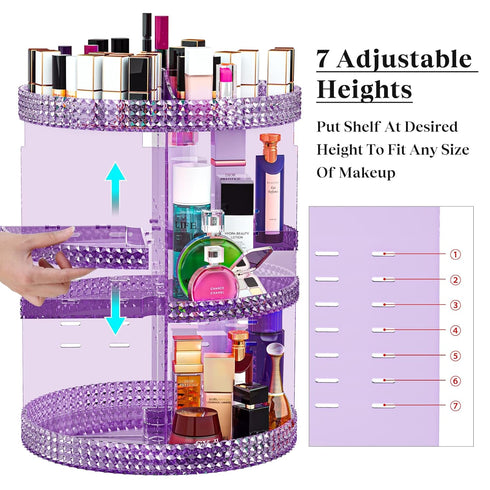 Makeup Organizer 360 Degree Rotating Cosmetic Storage Organizer, Large 7 Layers Acrylic Make Up Organizer for Vanity,