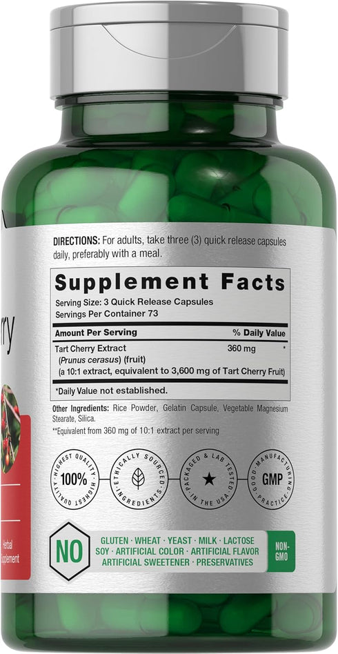 Horbaeach Tart Cherry Extract Capsules | 3600mg | 220 Pills | Non-GMO, Gluten Free | Traditional Herbal Supplement