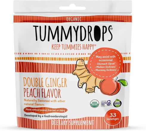 Tummydrops USDA Organic Double Ginger Peach - 33 Lozenges