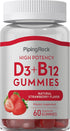 Piping Rock Vitamin D3 + B12 Complex Gummies, High Potency, Strawberry Flavor, Vegetarian, Non-GMO, Gluten Free