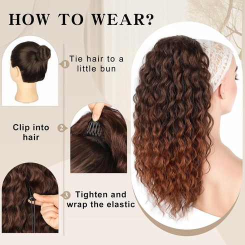 Ponytail Extension, Curly Drawstring Ponytail for Women, 18 Inch Natural Fluffy Synthetic Hairpiece