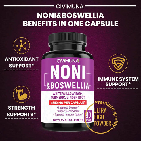 Noni Capsules 8850mg - Noni, Boswellia, White Willow Bark - 3 Months Supply