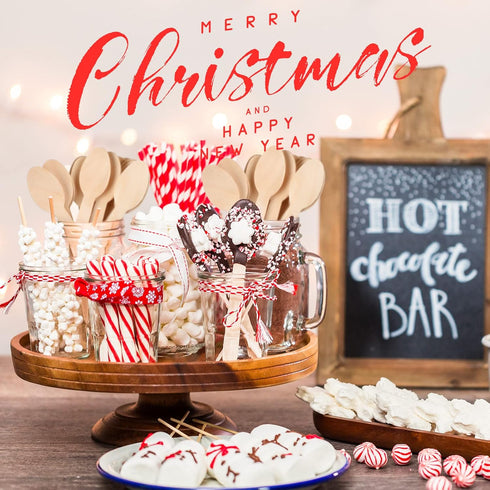 100 Pack Christmas Disposable Wooden Spoons, Merry Christmas Pattern for Cake, Hot Chocolate, Ice Cream